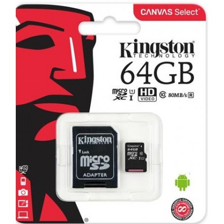 Карта памяті Kingston 64GB microSDXC C10 UHS-I R80MB/s + SD адаптер